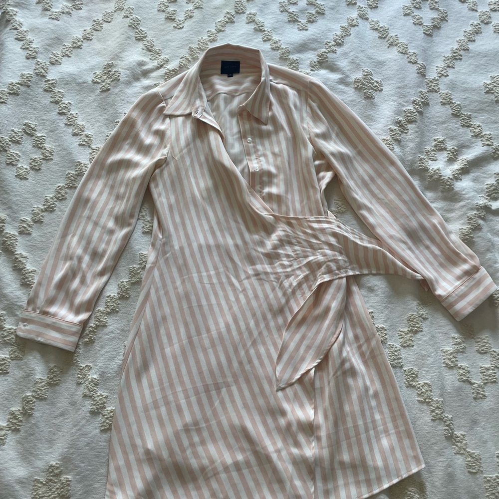 Alex Marie White and Gray Long Sleeve Shirt Dress